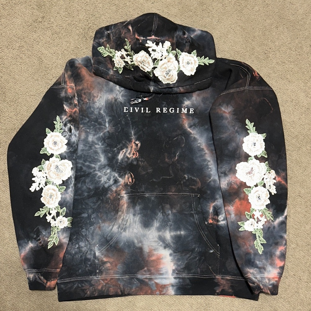 Civil Regime Tie-Dye Hoodie with Floral Sleeve Design